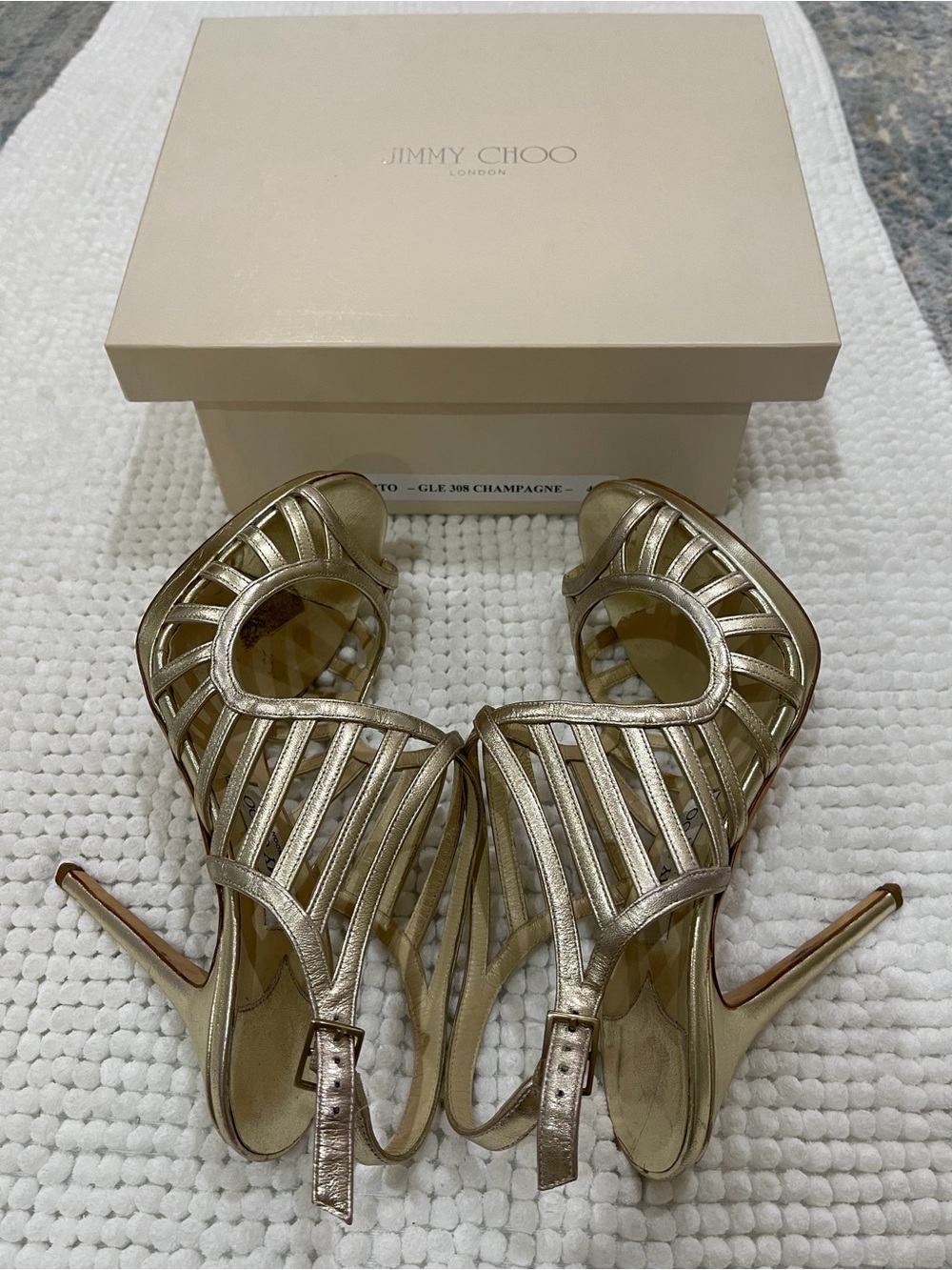 Jimmy Choo Metallic Champagne Strappy Slingback Heels - Picture 5 of 9